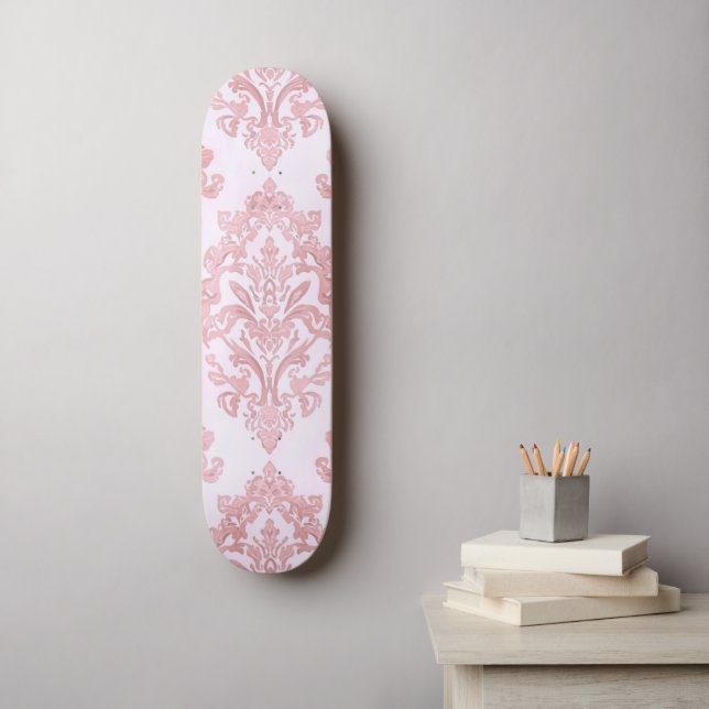 Pretty in Pink Victorian Damask Watercolor Pattern Skateboard (Wall Art)