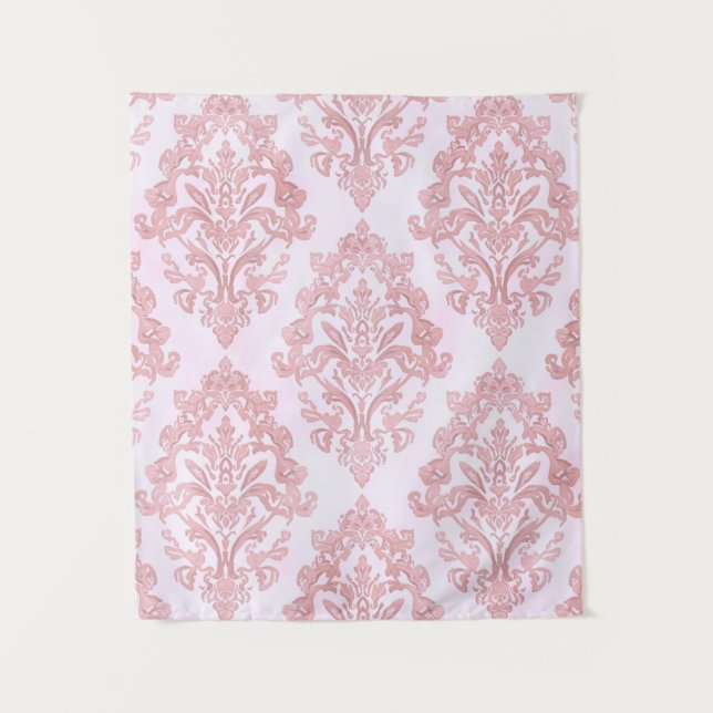 Pretty in Pink Victorian Damask Watercolor Pattern Tapestry (Front)