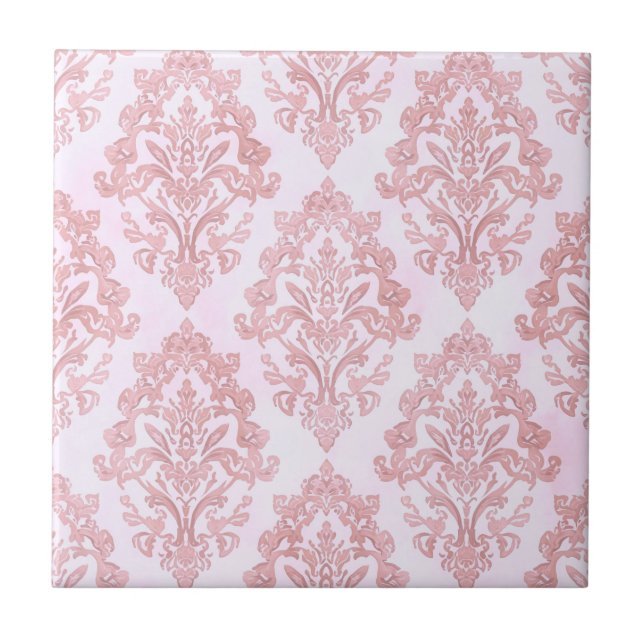 Pretty in Pink Victorian Damask Watercolor Pattern Tile (Front)