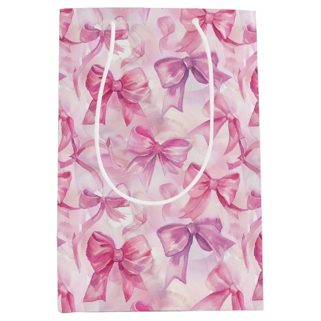 Pretty In Pink Watercolor Bows Medium Gift Bag (Front)