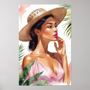 Pretty in Pink Watercolor Woman Poster