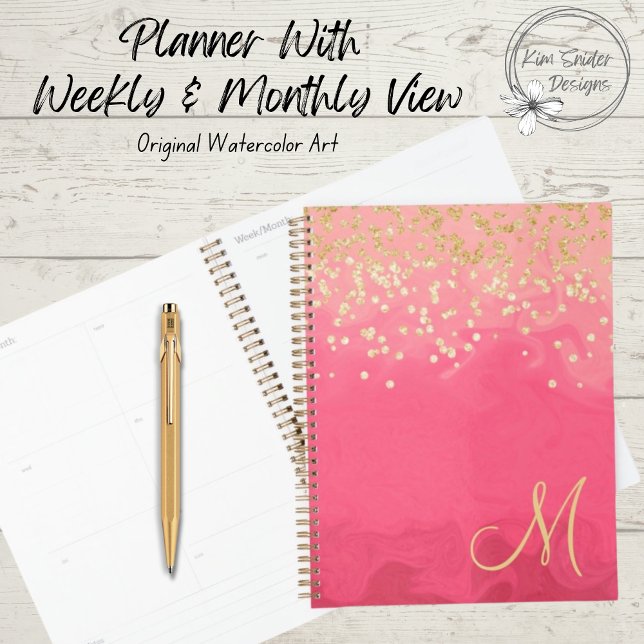 Pretty in Pink With Gold Glitter and Monogram Planner (Creator Uploaded)