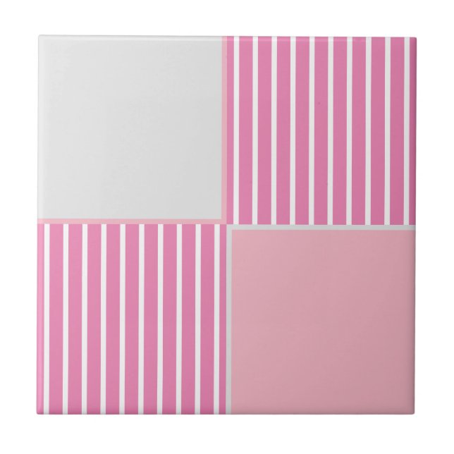 Pretty in pinks stripes and squares tile (Front)