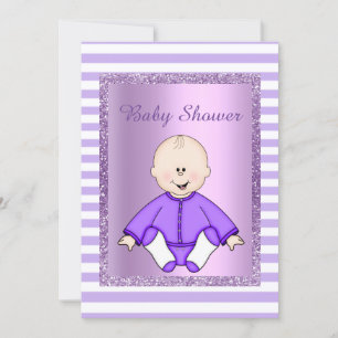 PRETTY IN TWO TONE ANGEL BABY SHOWER INVITE LILAC