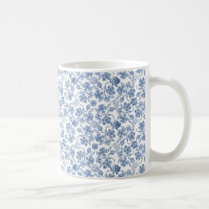 Pretty Indigo Blue and White Ethnic Floral Print Coffee Mug