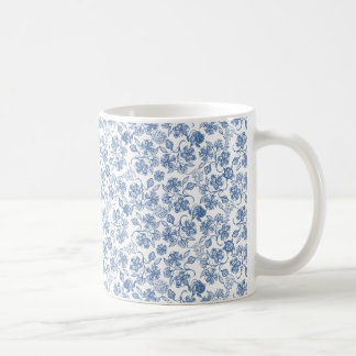 Pretty Indigo Blue and White Ethnic Floral Print Coffee Mug