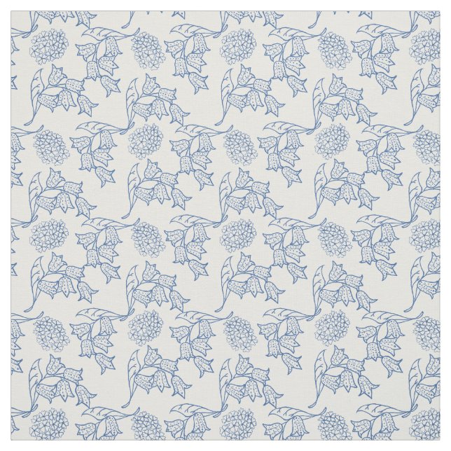 Pretty Indigo Blue Ethnic Floral Print Fabric (Swatch)
