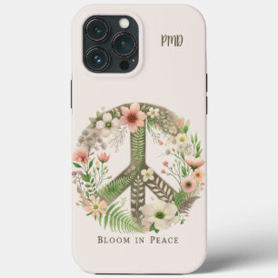 Pretty Initials Retro "Bloom in Peace" Peace Sign iPhone 13 Pro Max Case