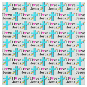 PRETTY INSPIRATIONAL BLUE CROSS I LOVE JESUS FABRIC