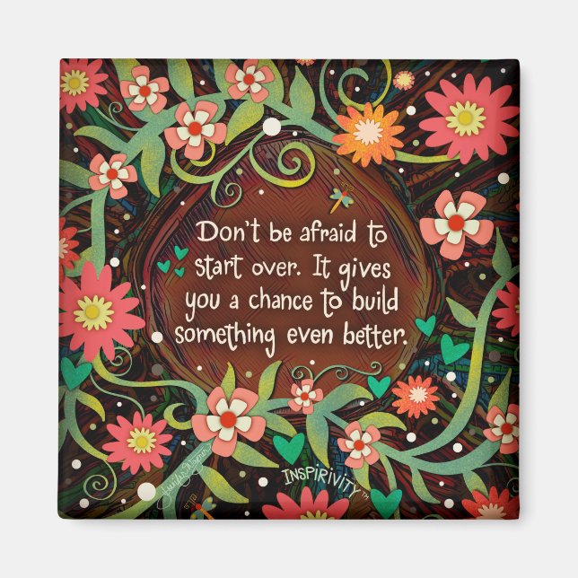 Pretty Inspiring Floral Starting Over Quote  Magnet (Front)