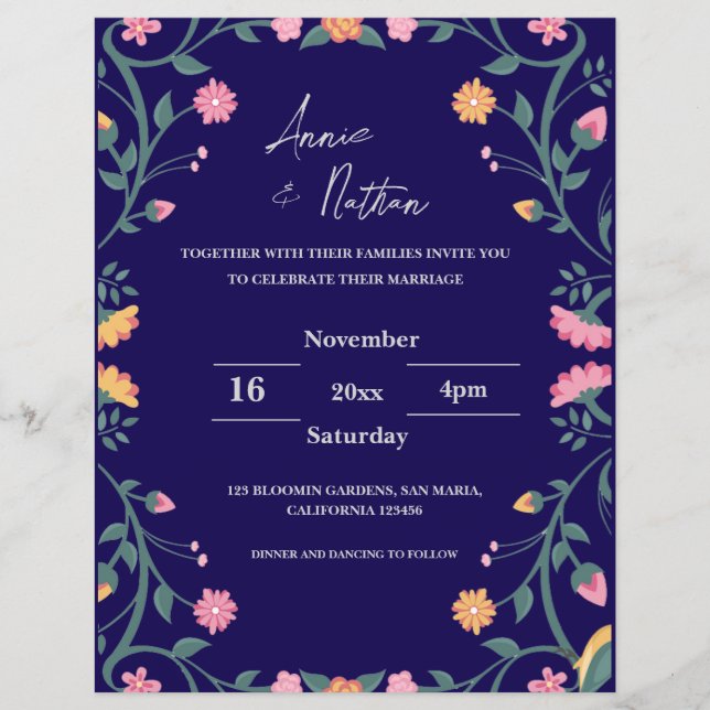 Pretty Intricate Floral Frame Wedding  Invitation (Front)