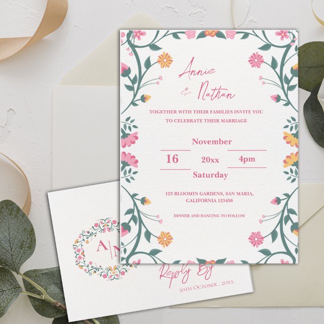 Pretty Intricate Floral Frame Wedding  Invitation Postcard (Pretty Intricate Floral Frame Wedding Invitation Postcard)