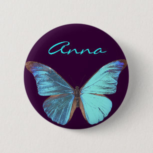 Pretty Iridescent Blue Butterfly 6 Cm Round Badge