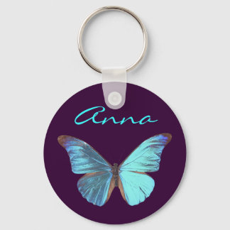 Pretty Iridescent Blue Butterfly Key Ring