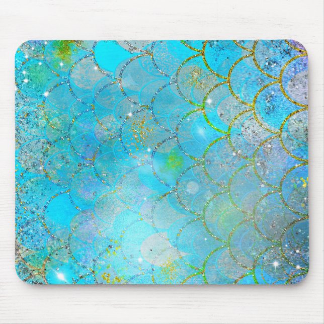 Pretty Iridescent Blue Shimmer Mermaid Scales Mouse Mat (Front)