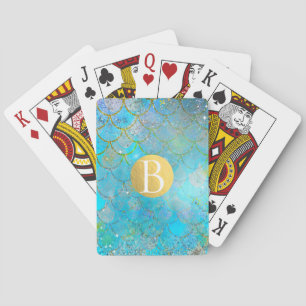 Pretty Iridescent Blue Shimmer Mermaid Scales Playing Cards