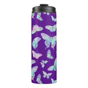 Pretty Iridescent Butterflies on Purple Thermal Tumbler
