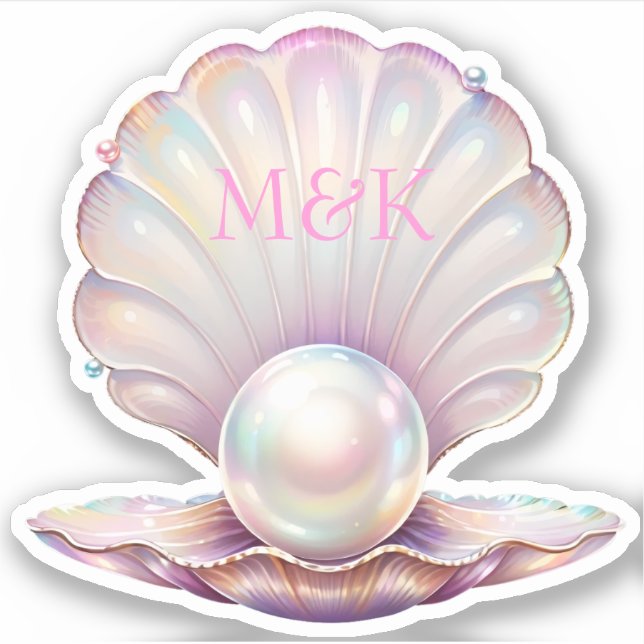 Pretty Iridescent Pearl Clamshell Pink Monogram  (Front)