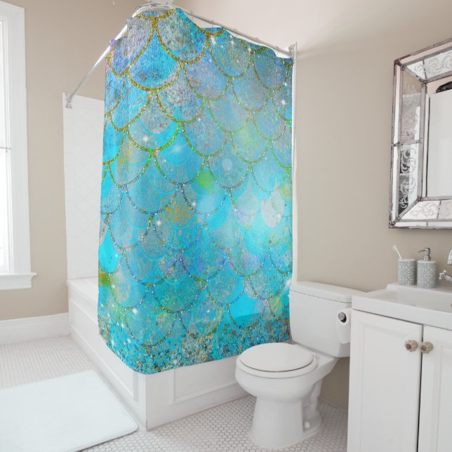 Pretty Iridescent Pearl Shimmer Mermaid Scales Shower Curtain (In Situ)