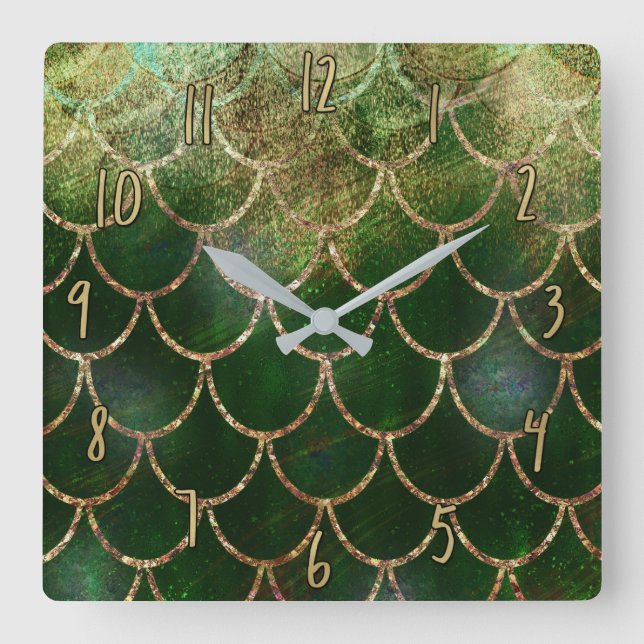 Pretty Iridescent Pearl Shimmer Mermaid Scales Square Wall Clock (Front)