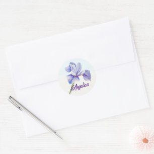 pretty Iris flower purple watercolor art delicate Classic Round Sticker