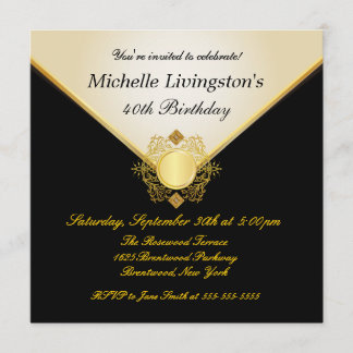 Pretty Ivory Gold Black Womens BirthdayInvitations Invitation