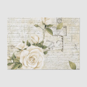 Pretty Ivory Roses with Simulated Text and Stamps Tissue Paper