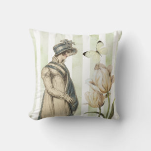 Pretty Jane Austen inspired vintage blue striped Cushion