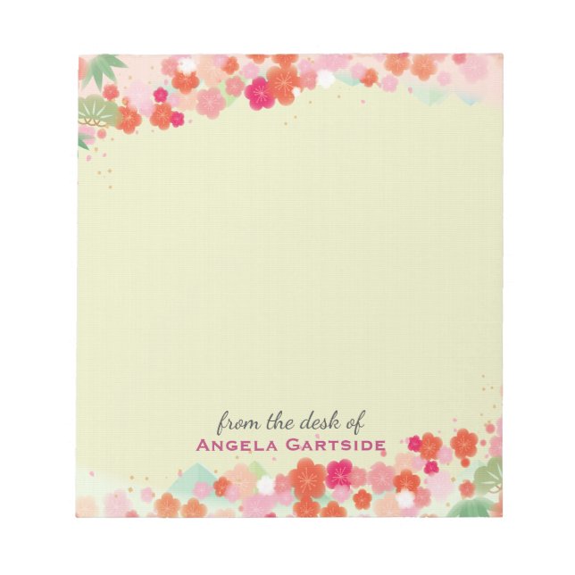 Pretty Japanese Floral Personalised Desk Notepad (Front)