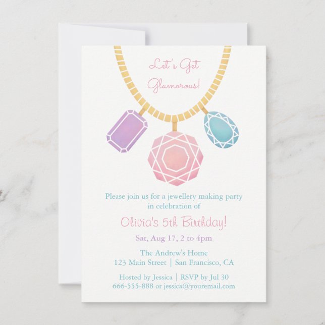 Pretty Jewellery Making Girls Birthday Party Invitation (Front)