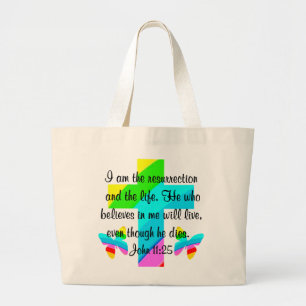 PRETTY JOHN 11:25 RAINBOWS AND BUTTERFLIES LARGE TOTE BAG