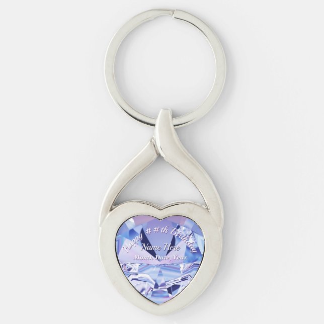Pretty June Birthstone Gift Designed Personalised Key Ring (Front)