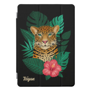 Pretty Jungle Leopard Floral Art   Black   Name iPad Pro Cover