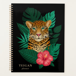 Pretty Jungle Leopard Floral Art   Black   Name Planner