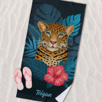 Pretty Jungle Leopard Floral Art | Blue | Name