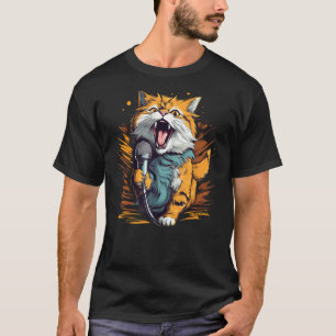 Pretty Karaoke Cat with Mic for Singer and Song Lo T-Shirt