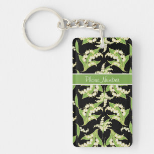 Pretty Keychain: Lilies of the Valley, Black Key Ring