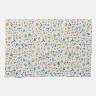 Pretty Kitchen Towel: Ditzy Daisies on Blue Tea Towel