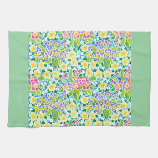 Pretty Kitchen Towel, Spring Primroses, Mint Green Tea Towel