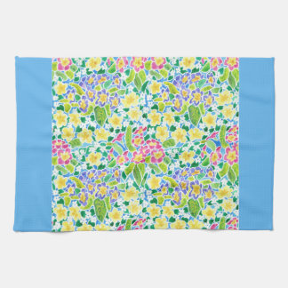 Pretty Kitchen Towel, Spring Primroses, Sky Blue Tea Towel