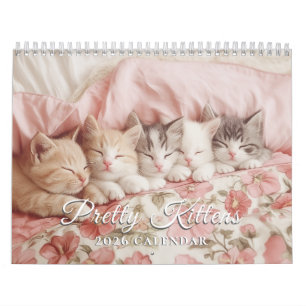 Pretty Kittens Pastel Pink 2026 Wall Calendar