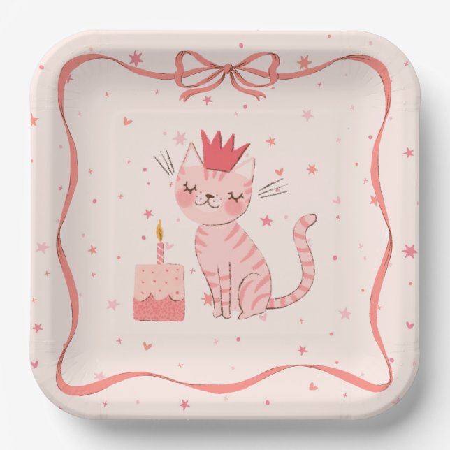 Pretty Kitty Birthday Paper Plate (Front)
