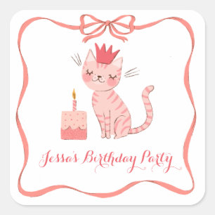 Pretty Kitty Birthday Square Sticker