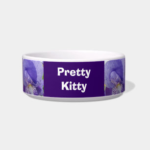 Pretty Kitty Cat Bowl Purple Iris Flower Food Bowl