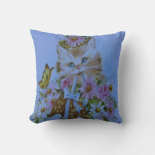 Pretty kitty cat lovers light blue and pink cushion