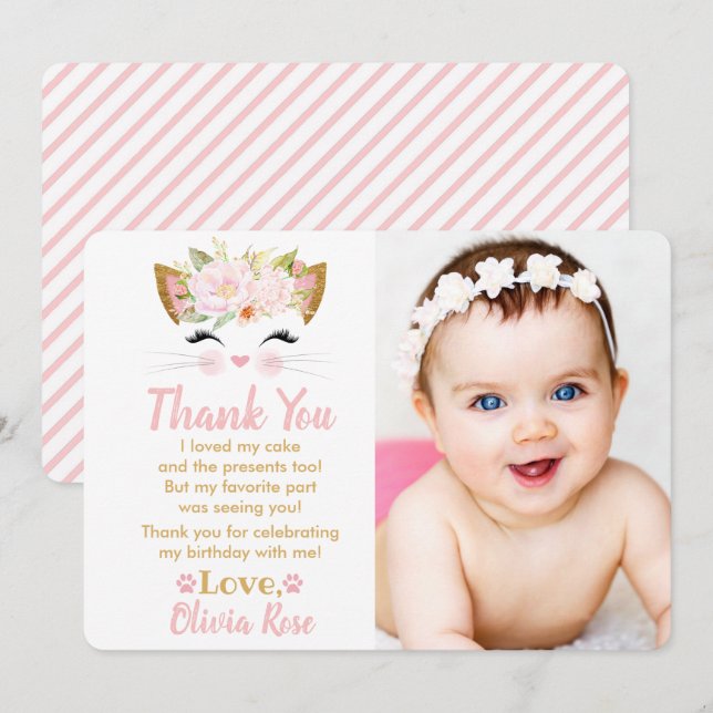 PRETTY KITTY Girl Cat Photo Thank You Card (Front/Back)