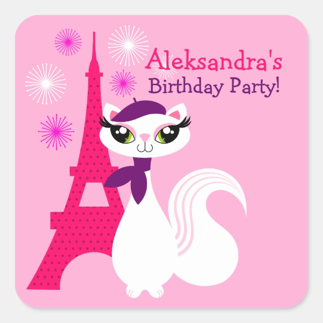 Pretty Kitty Paris Birthday Stickers (Front)