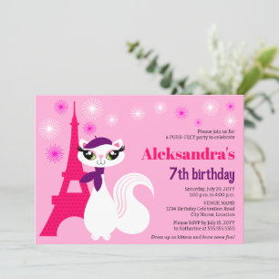 Pretty Kitty Paris Pink Birthday Invitation
