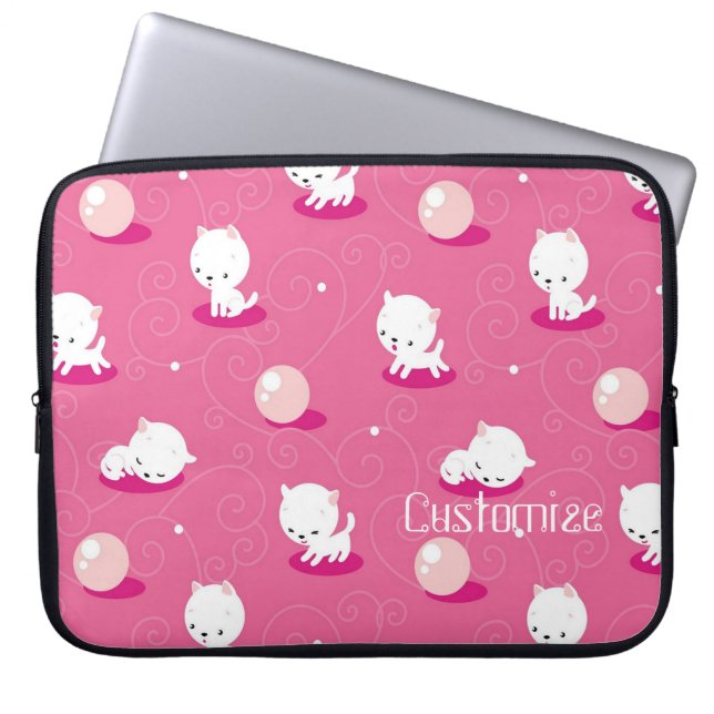 Pretty Kitty Pink Kittens Pattern Laptop Sleeve (Front)