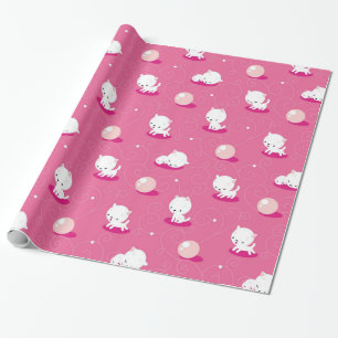Pretty Kitty Pink Kittens Pattern Wrapping Paper